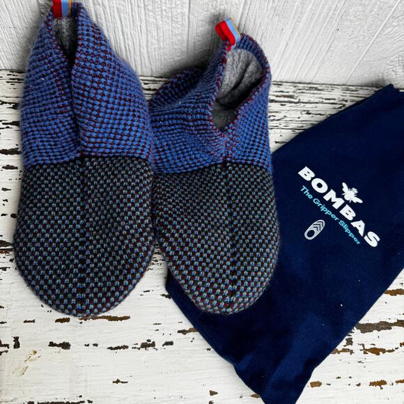 Bombas Gripper Slipper Merino Wool Blend Size Large Blue Green Red Pull On Sock - Picture 5 of 8